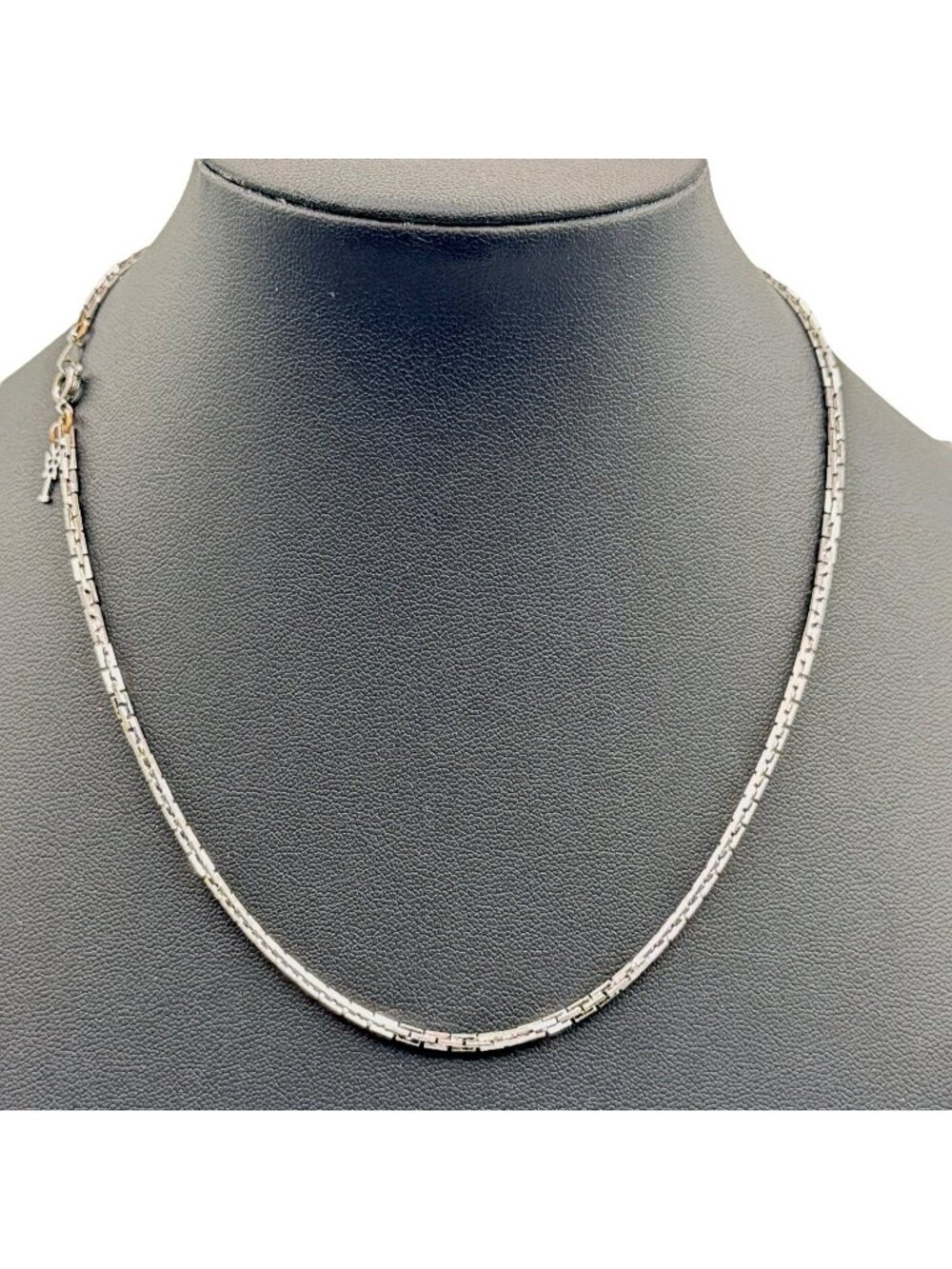Vintage Crown Trifari Silver Tone Rectangle Box Link 15" Necklace with Logo Tag